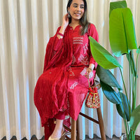 Trendy Red Dupatta Set for Women – Embroidered & Printed Suit Styles Online