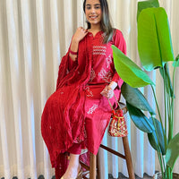 Trendy Red Dupatta Set for Women – Embroidered & Printed Suit Styles Online