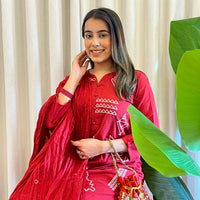 Trendy Red Dupatta Set for Women – Embroidered & Printed Suit Styles Online