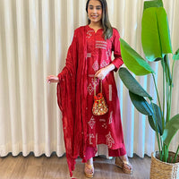 Trendy Red Dupatta Set for Women – Embroidered & Printed Suit Styles Online