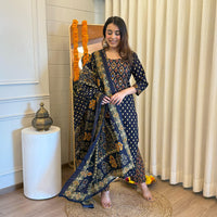 Stylish Pair of Dark Blue Dupatta Set for Women β Ideal for Festive & Wedding Wear