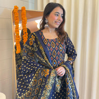 Stylish Pair of Dark Blue Dupatta Set for Women β Ideal for Festive & Wedding Wear