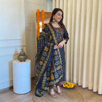 Stylish Pair of Dark Blue Dupatta Set for Women β Ideal for Festive & Wedding Wear
