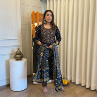 Stylish Pair of Dark Blue Dupatta Set for Women β Ideal for Festive & Wedding Wear