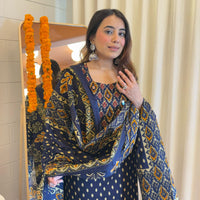 Stylish Pair of Dark Blue Dupatta Set for Women β Ideal for Festive & Wedding Wear