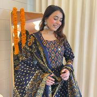 Stylish Pair of Dark Blue Dupatta Set for Women β Ideal for Festive & Wedding Wear