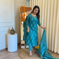 Classic Blue Tone Dupatta Set for Women – Simple, Elegant, and Stylish