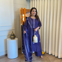Premium Navy Blue Dupatta Set for Women – Elegant Threads Woven in Tradition