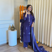 Premium Navy Blue Dupatta Set for Women – Elegant Threads Woven in Tradition