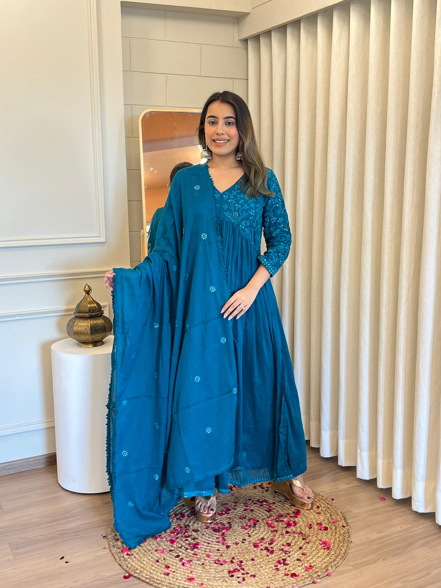Blue Anarkali Dupatta Set for Women – A Dreamy & Ethereal Traditional Ensemble