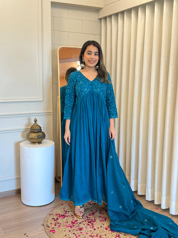 Blue Anarkali Dupatta Set for Women – A Dreamy & Ethereal Traditional Ensemble