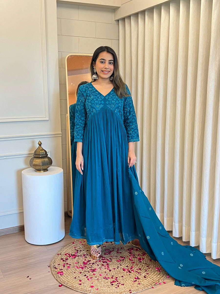 Blue Anarkali Dupatta Set for Women – A Dreamy & Ethereal Traditional Ensemble