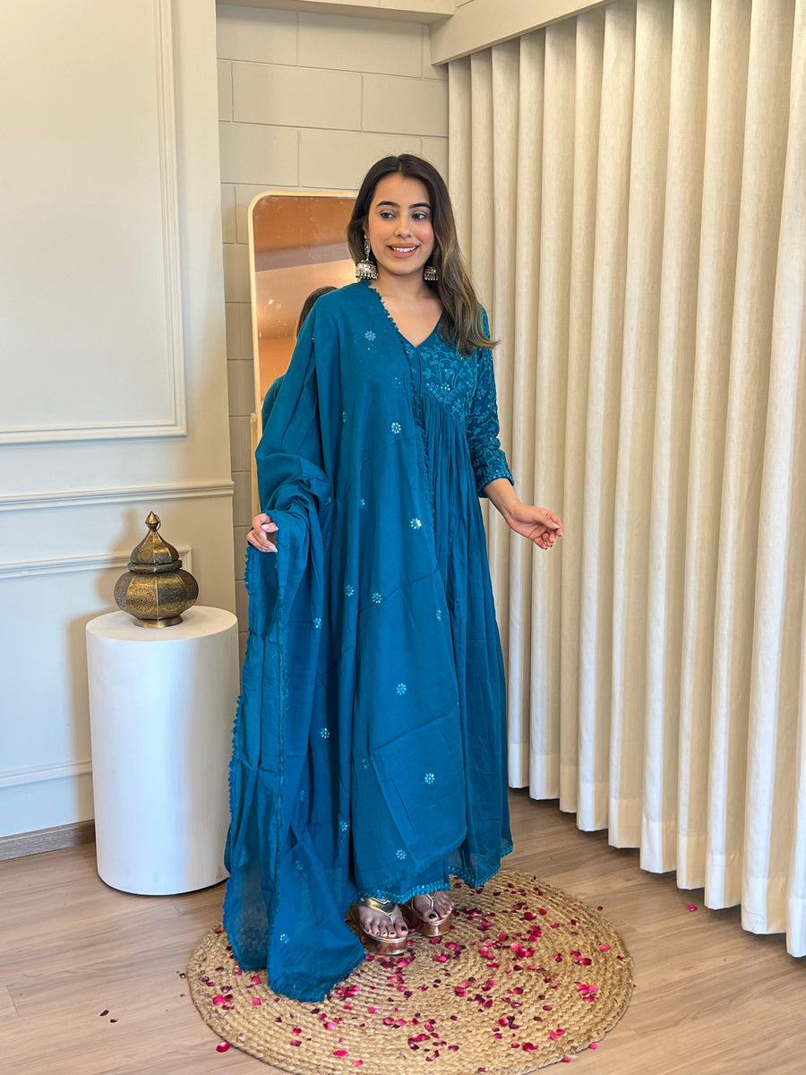 Blue Anarkali Dupatta Set for Women – A Dreamy & Ethereal Traditional Ensemble