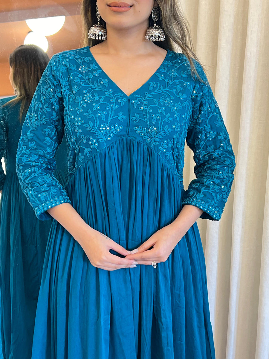 Blue Anarkali Dupatta Set for Women – A Dreamy & Ethereal Traditional Ensemble