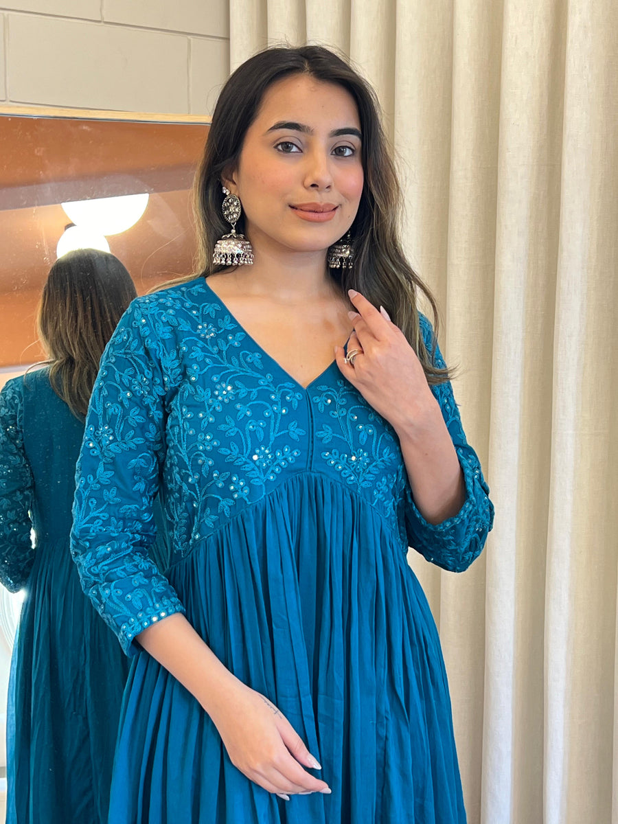 Blue Anarkali Dupatta Set for Women – A Dreamy & Ethereal Traditional Ensemble