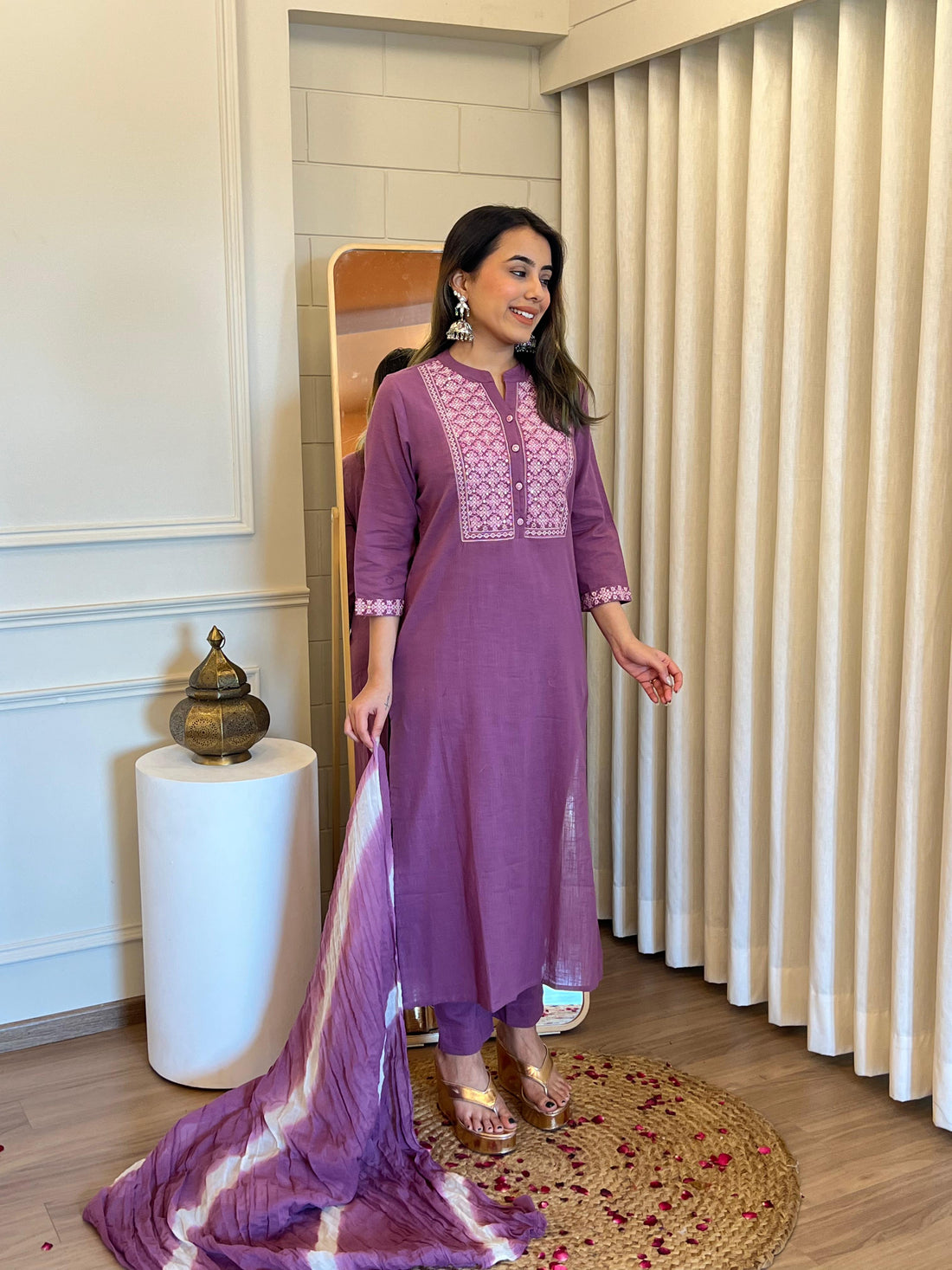 Traditional Purple Linen Dupatta Set for Women – A Timeless Ethnic Staple