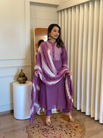 Traditional Purple Linen Dupatta Set for Women – A Timeless Ethnic Staple