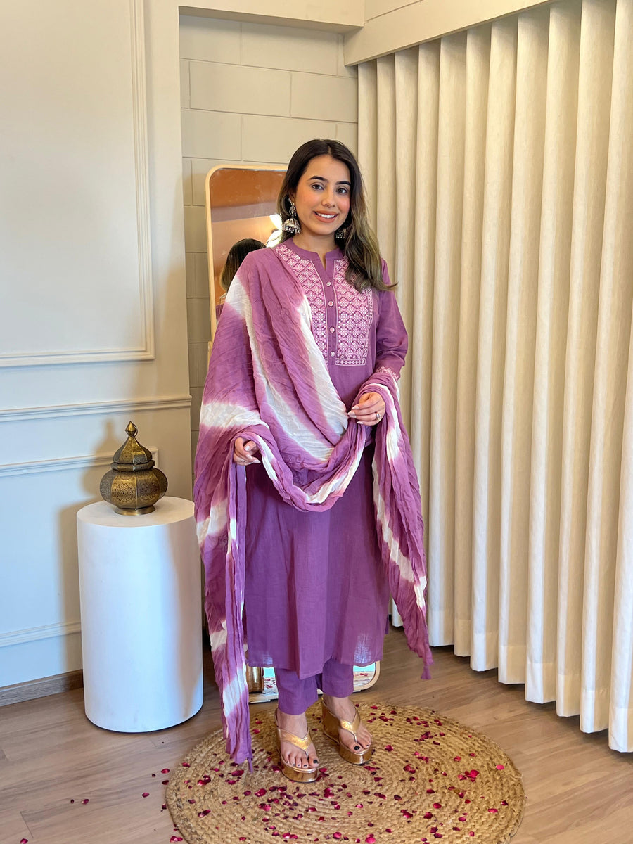 Traditional Purple Linen Dupatta Set for Women – A Timeless Ethnic Staple