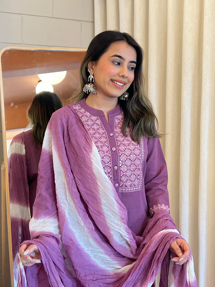 Traditional Purple Linen Dupatta Set for Women – A Timeless Ethnic Staple