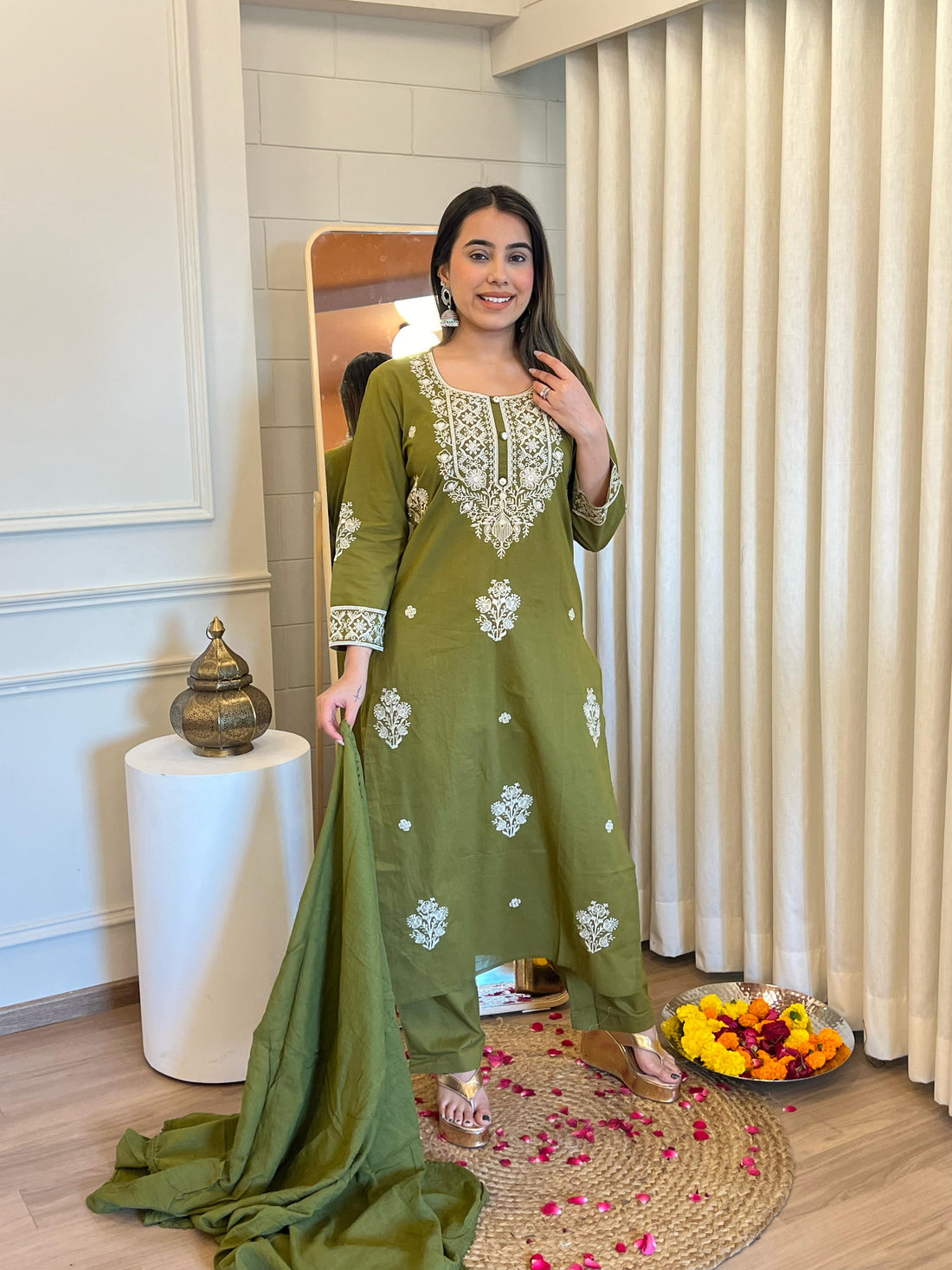 Green Dupatta Set for Women – Heavy Embroidered & Simple Daily Wear Suit Collection