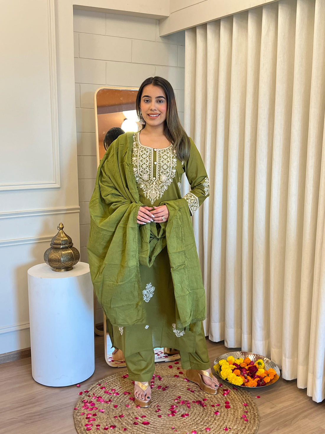 Green Dupatta Set for Women – Heavy Embroidered & Simple Daily Wear Suit Collection