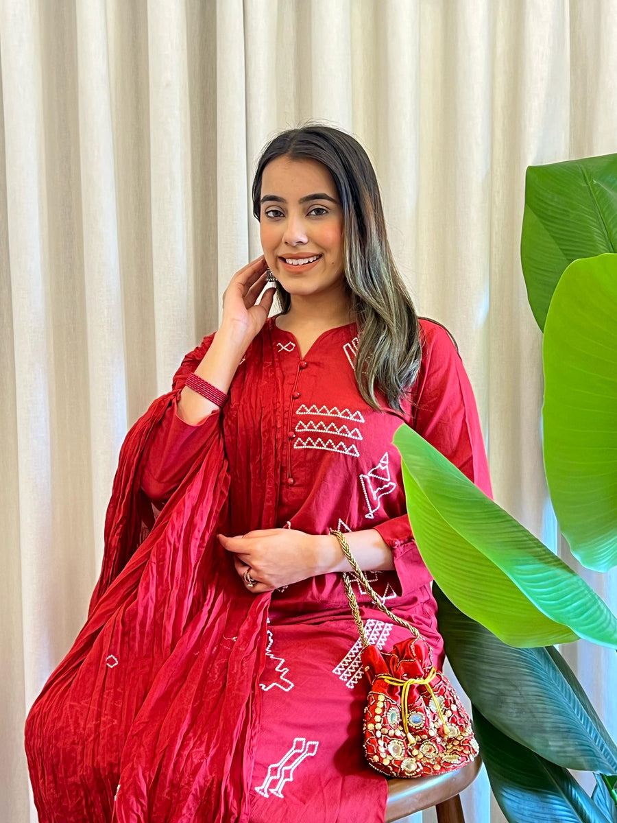 Trendy Red Dupatta Set for Women – Embroidered & Printed Suit Styles Online