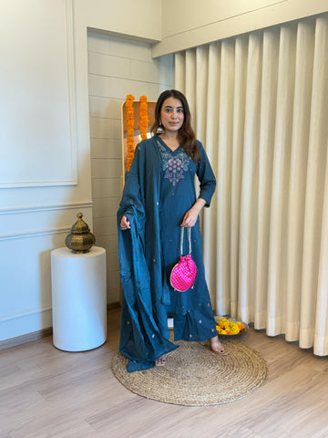 Latest Denim Blue Pair Dupatta Set for Women – Lightweight Fabric with Rich Color Appeal