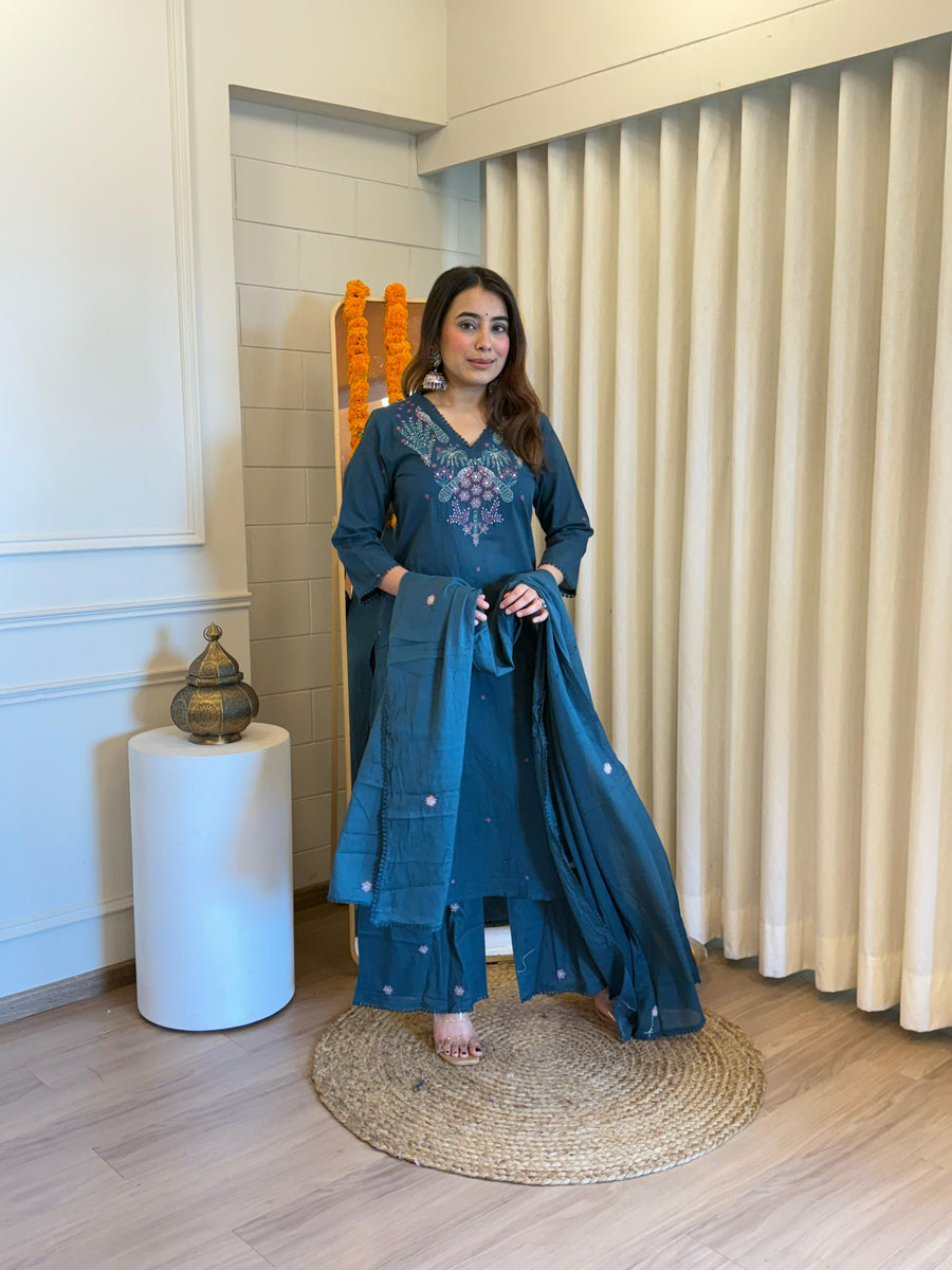 Latest Denim Blue Pair Dupatta Set for Women – Lightweight Fabric with Rich Color Appeal
