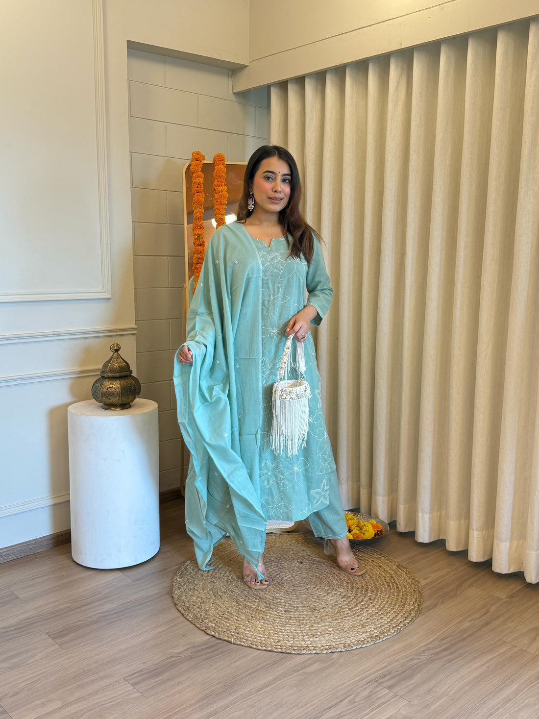 Elegant Light Green Dupatta Set for Women – A Refreshing Touch of Grace