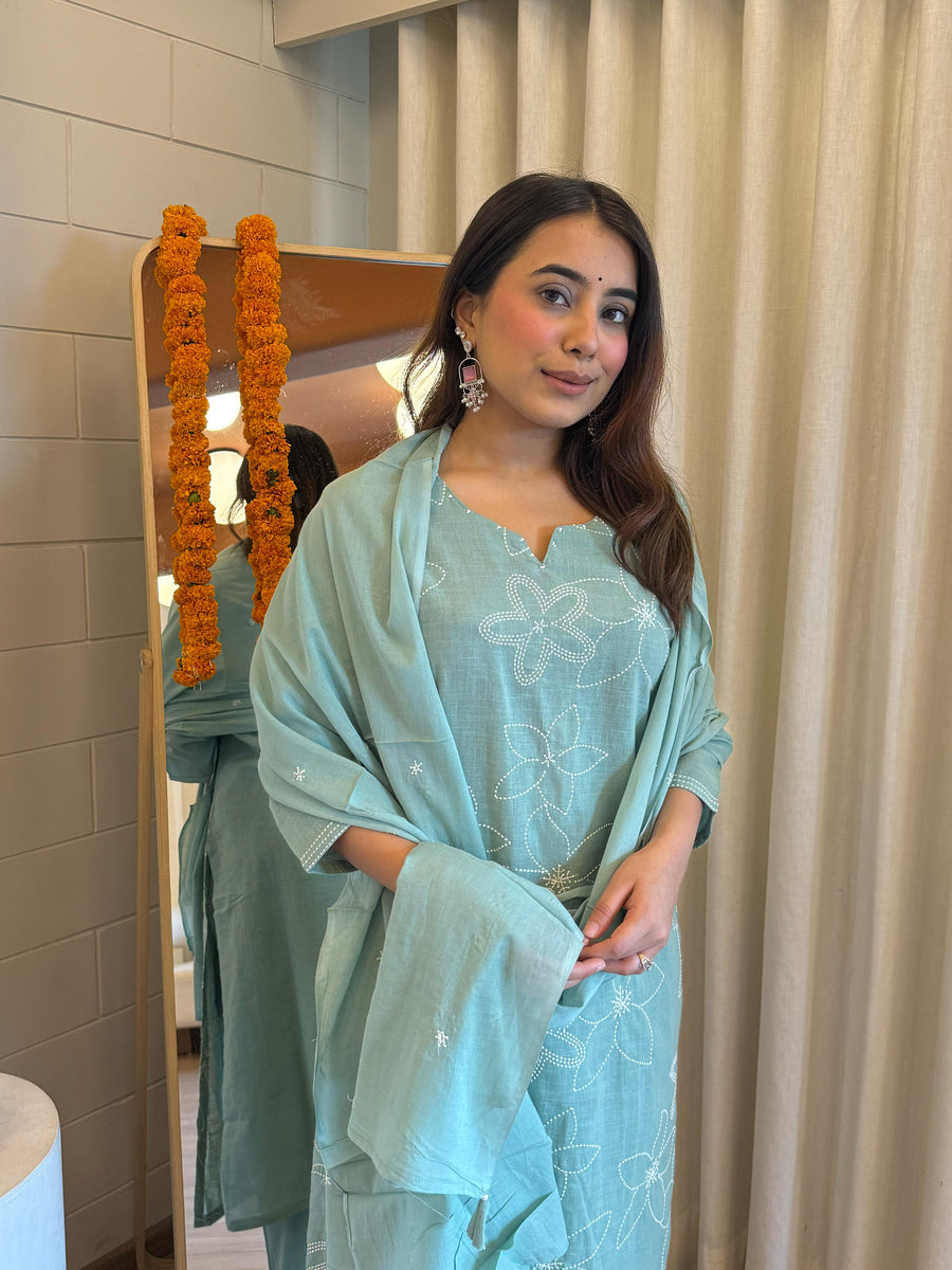 Elegant Light Green Dupatta Set for Women – A Refreshing Touch of Grace