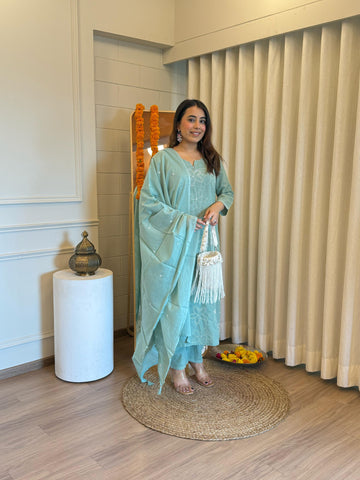 Elegant Light Green Dupatta Set for Women – A Refreshing Touch of Grace