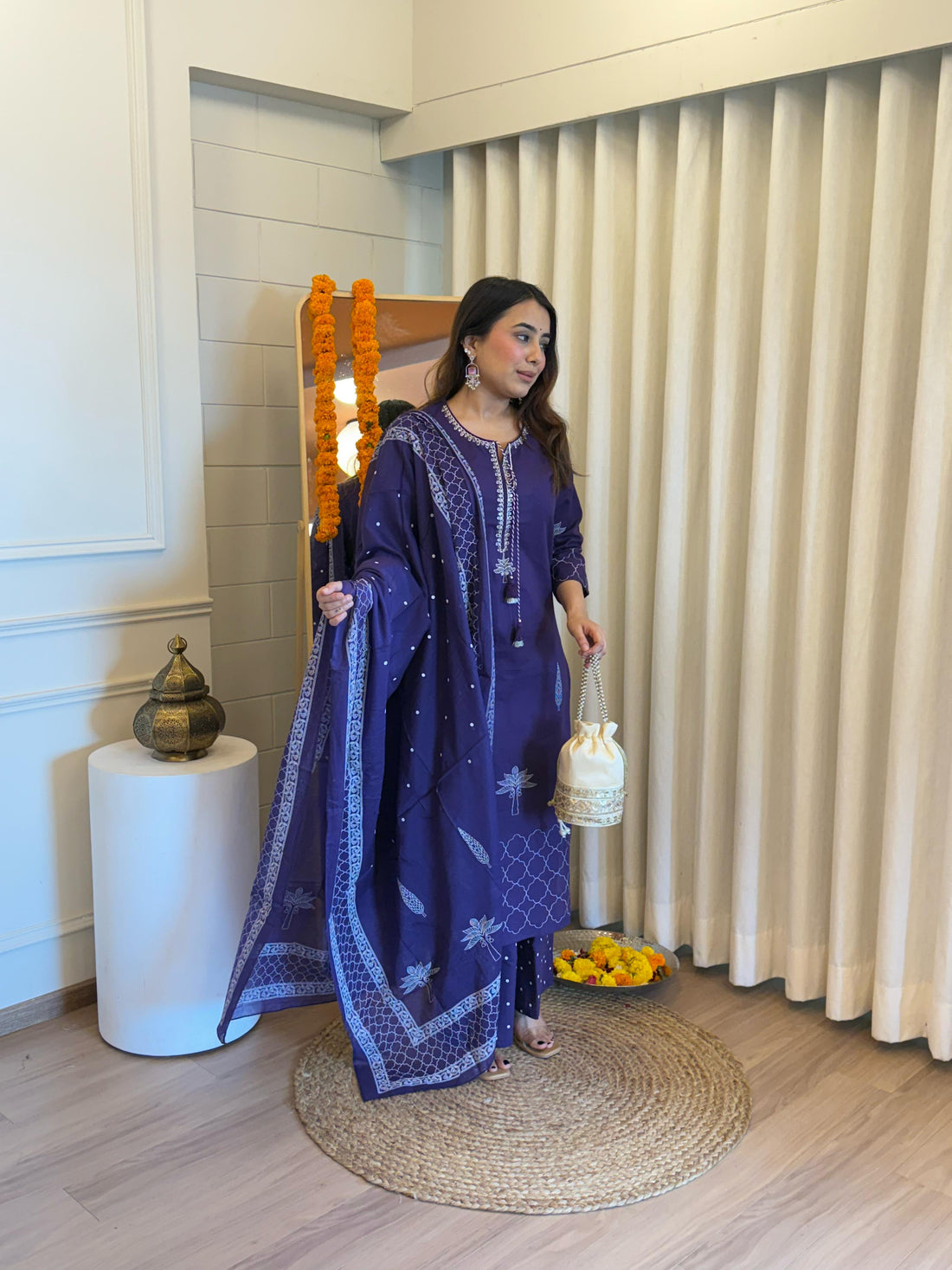 Premium Navy Blue Dupatta Set for Women – Elegant Threads Woven in Tradition