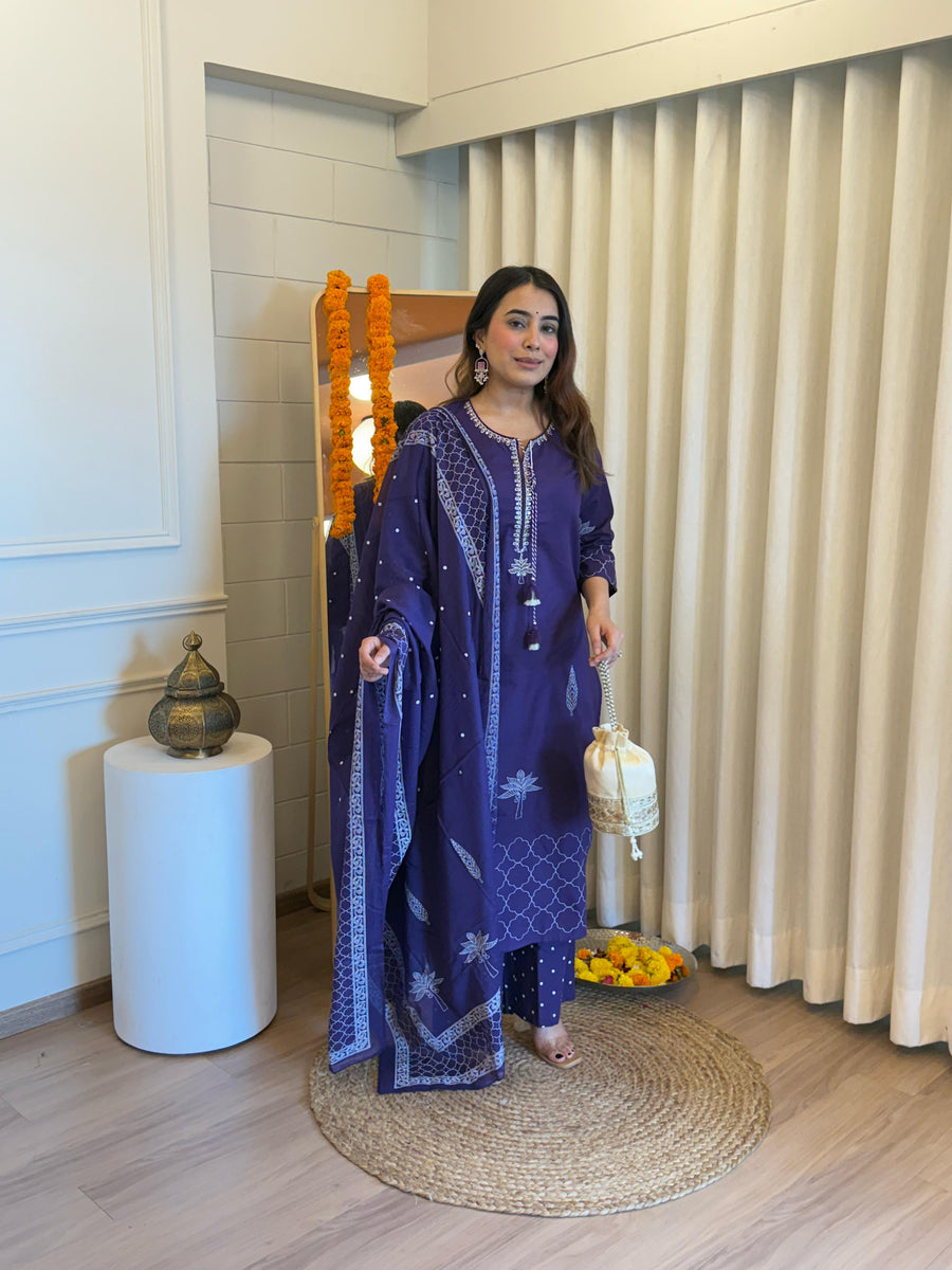 Premium Navy Blue Dupatta Set for Women – Elegant Threads Woven in Tradition