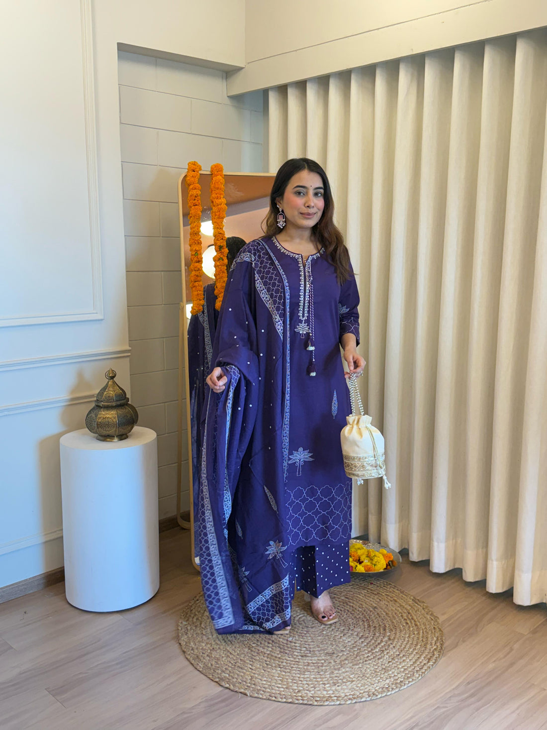 Premium Navy Blue Dupatta Set for Women – Elegant Threads Woven in Tradition