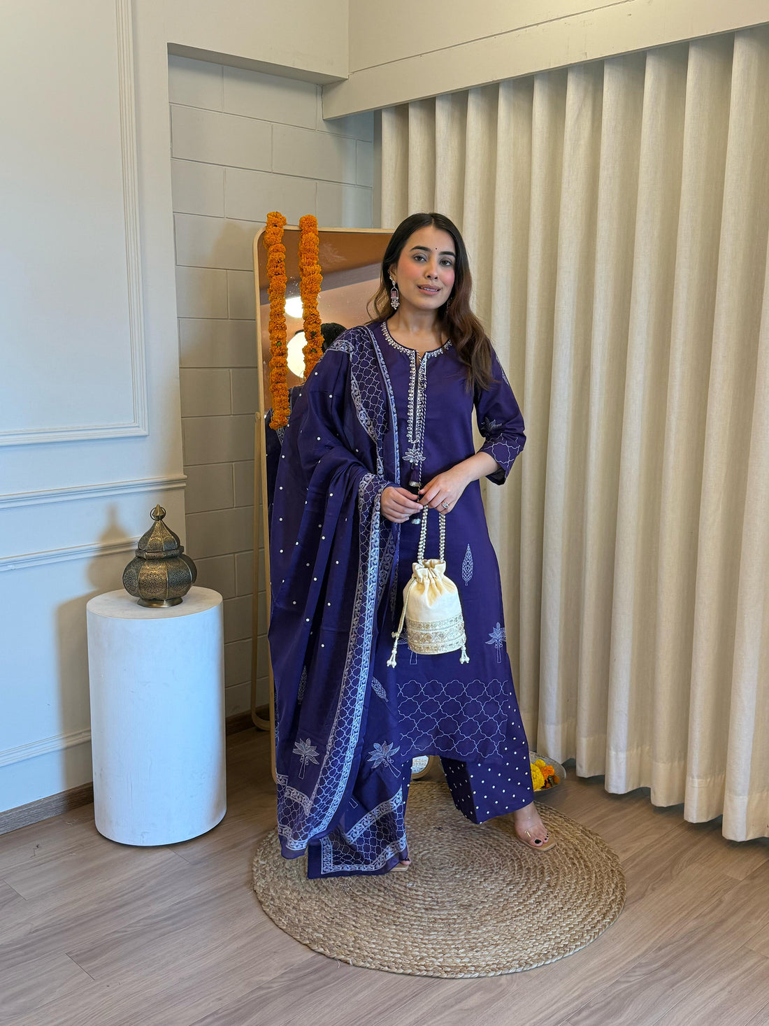 Premium Navy Blue Dupatta Set for Women – Elegant Threads Woven in Tradition