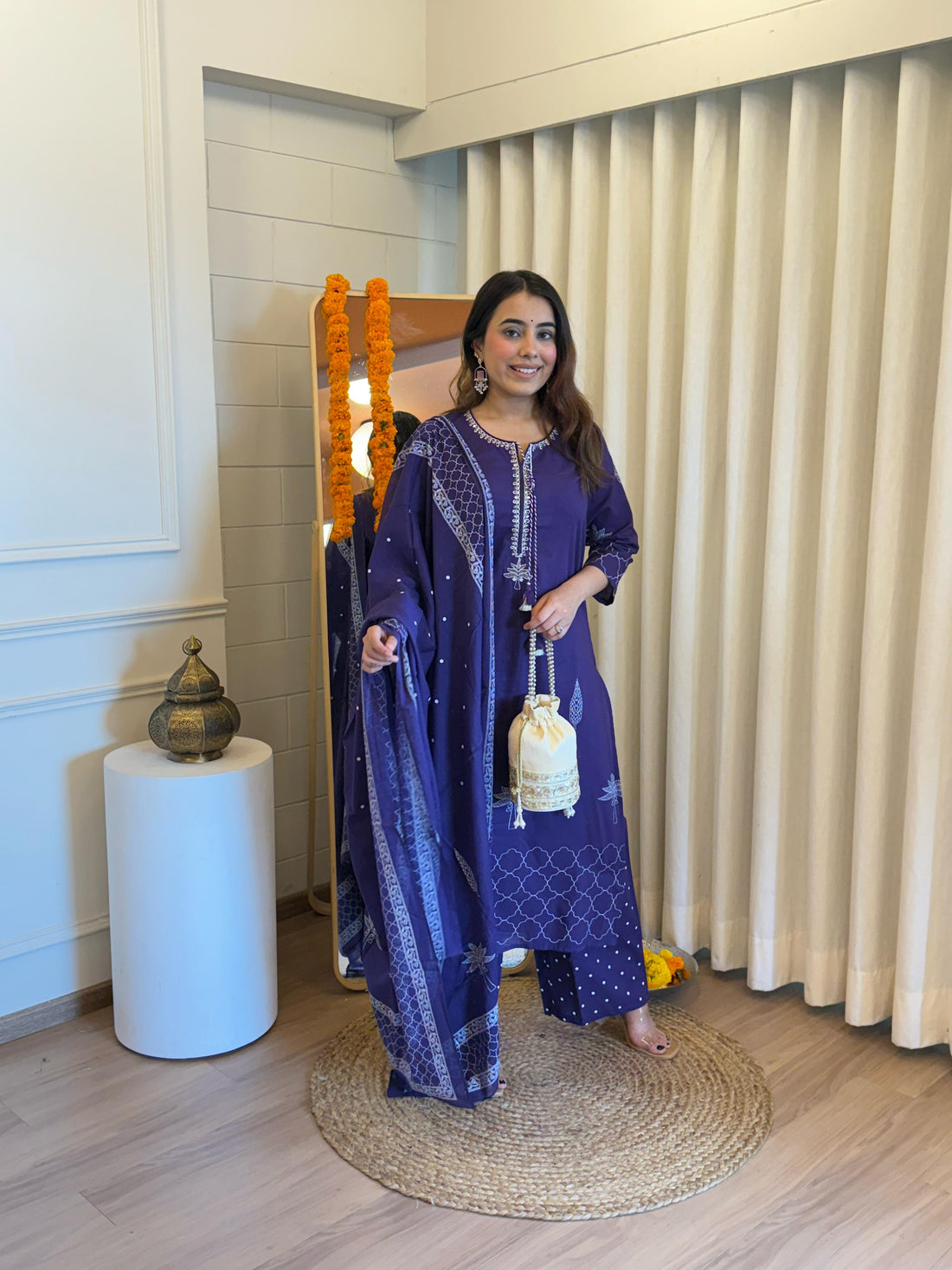 Premium Navy Blue Dupatta Set for Women – Elegant Threads Woven in Tradition