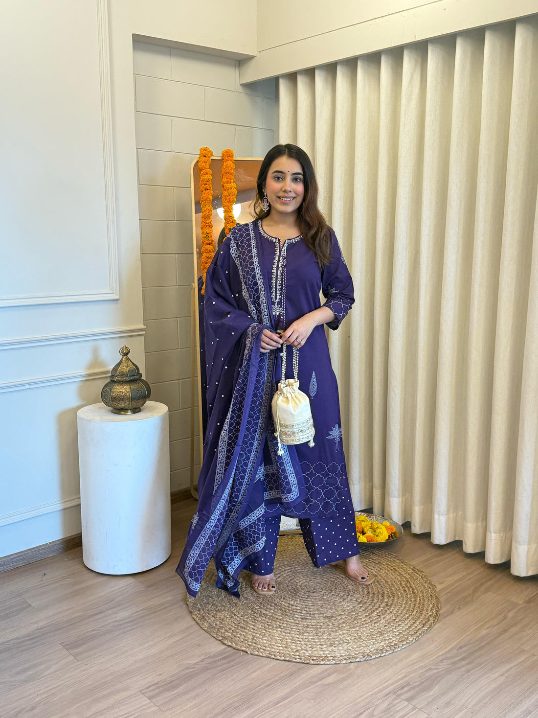 Premium Navy Blue Dupatta Set for Women – Elegant Threads Woven in Tradition