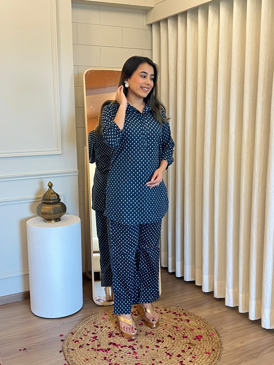 Latest Navy Blue Cord Set for Women – Perfect for Office, Travel & Parties
